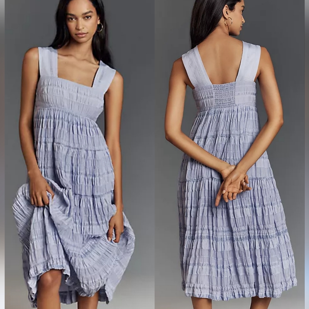 Anthropologie The Helena Square-Neck Tiered Midi Dress